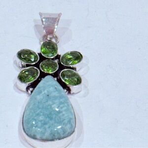 🆕 Elegant Silver Pendant with Green and Blue Stones 🆕